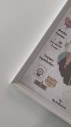Vídeo en primer plano de los textos y fechas clave en el diseño de la lámina de novios.