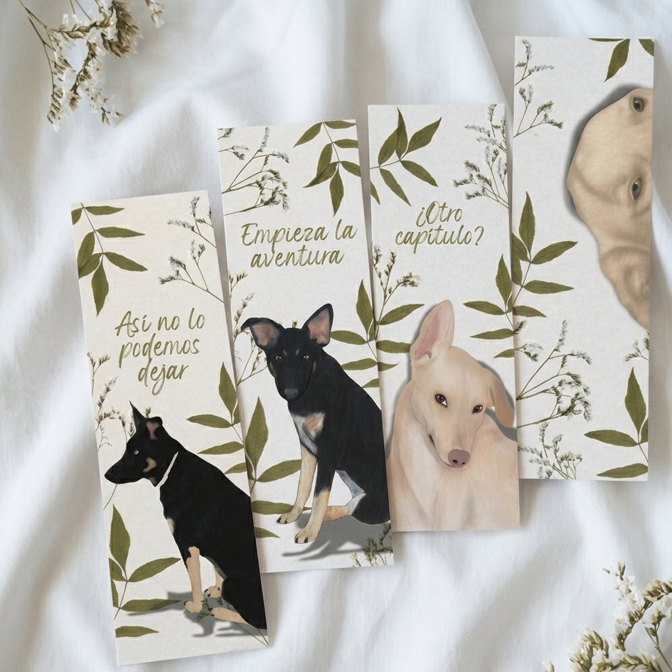 Puntos de libro personalizados con ilustraciones de mascotas y retratos de perros para regalar.