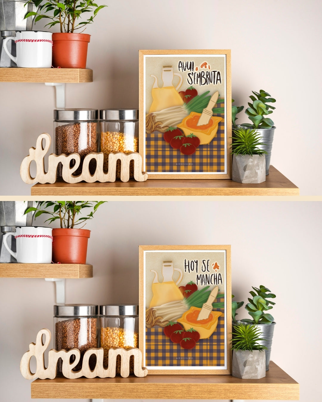 Quadre amb frase típica catalana per a decoració de cuines rústiques i modernes de JR.Ilustracions.
