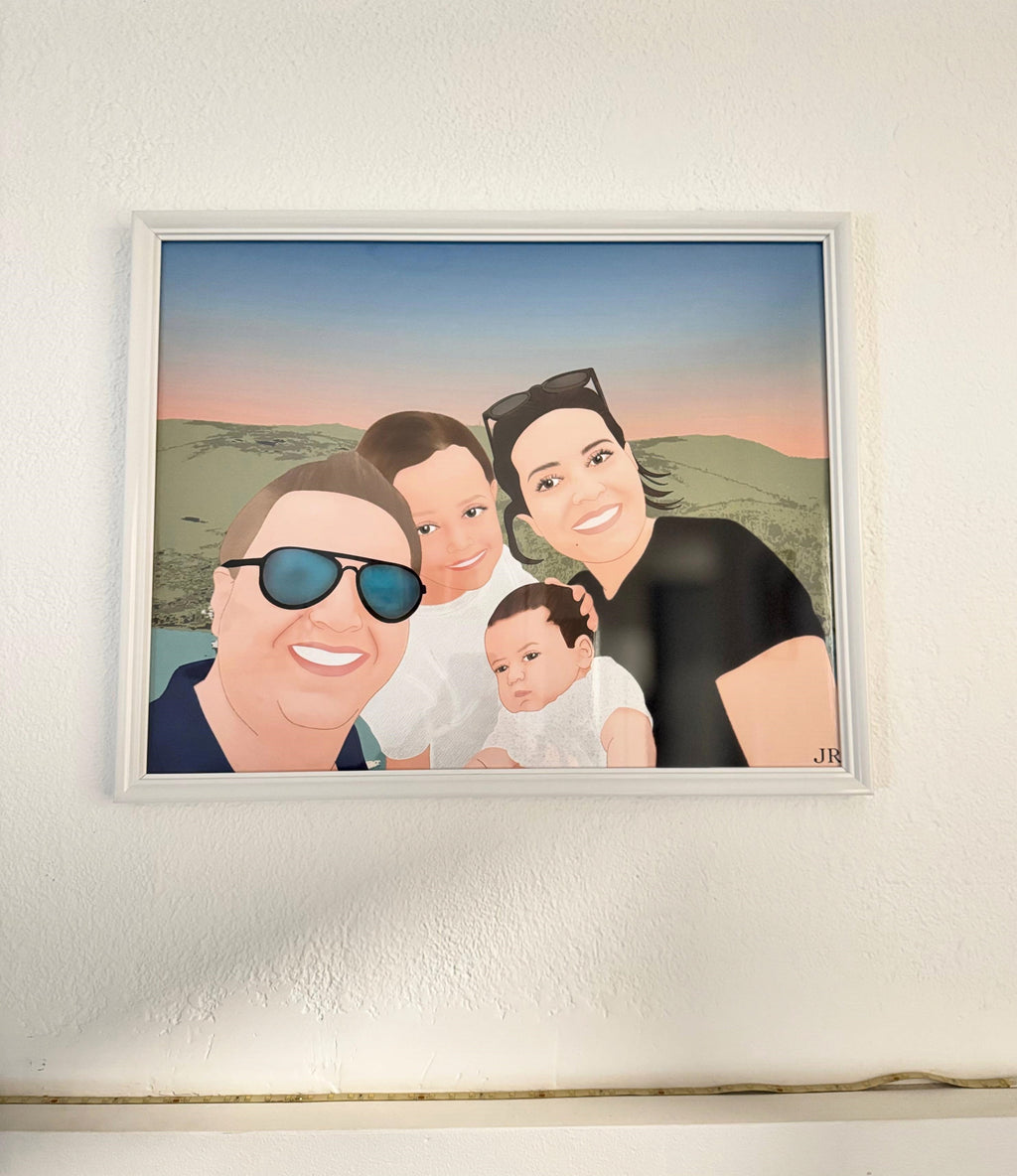 Regalo de aniversario original con cuadro personalizado de foto selfie de pareja enmarcado en blanco.