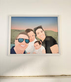 Regalo de aniversario original con cuadro personalizado de foto selfie de pareja enmarcado en blanco.