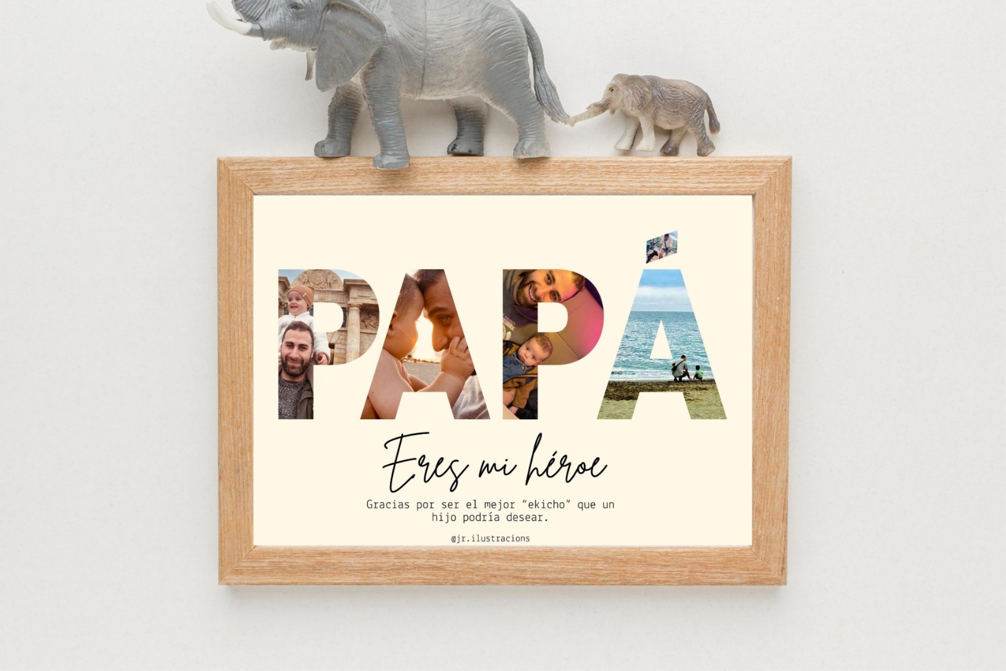 Regalo original para el Día del Padre con cuadro de la palabra PAPÁ e imágenes personalizadas.