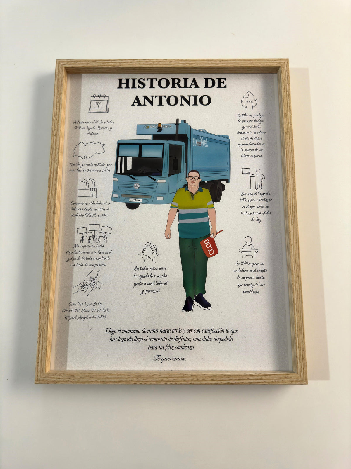 Regalo original para abuelos con marco incluido personalizado con la historia de su vida de JR.Ilustracions.
