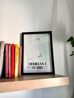 Regalo original y moderno para bodas con mapa de la ciudad donde se conoció la pareja.