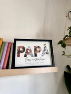 Idea de regalo emotivo y tierno para un padre primerizo con collage de fotos de su bebé.