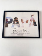 Regalo personalizado para abuelas con fotos de sus nietos organizadas en letras elegantes.