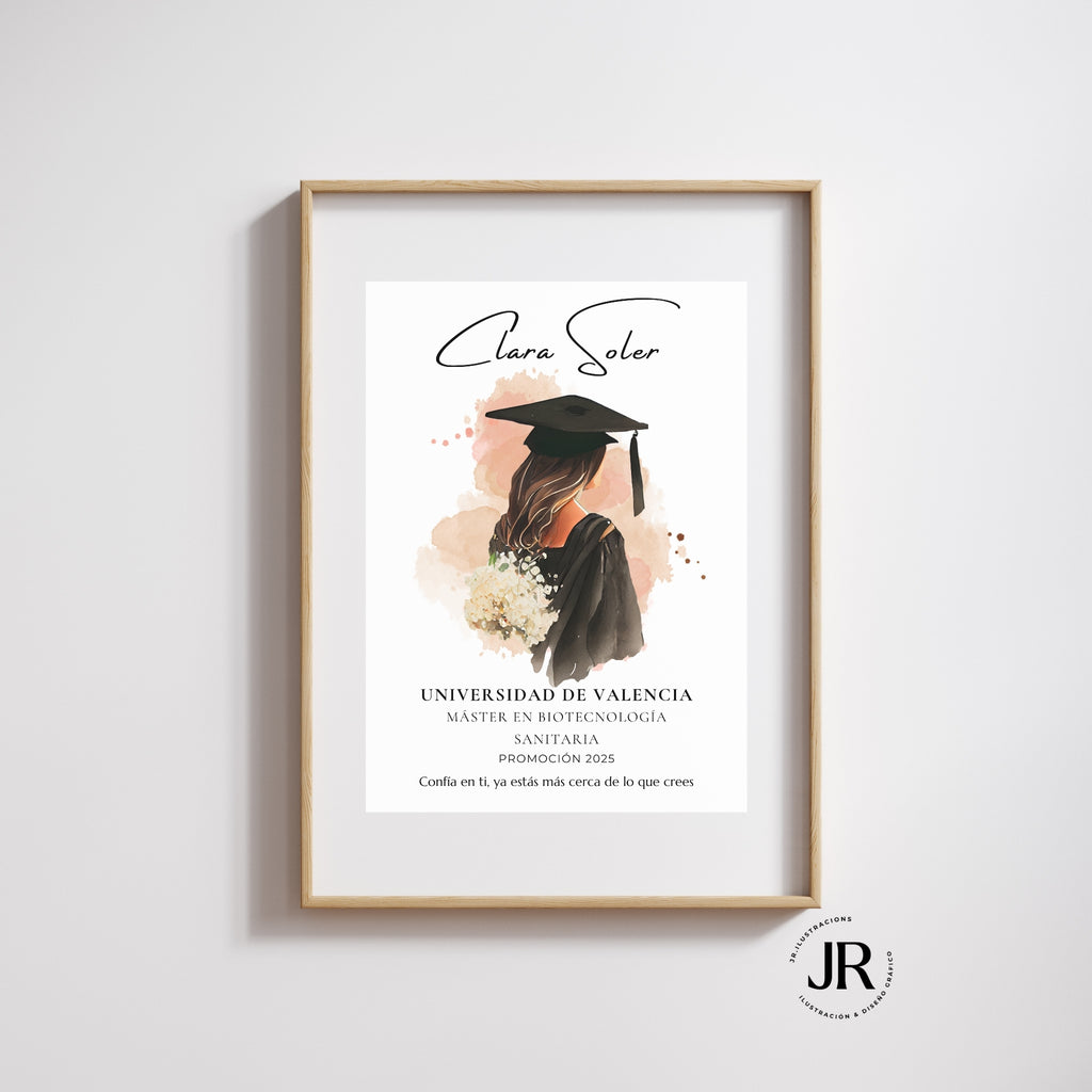 Regalo personalizado para graduados universitarios en formato cuadro decorativo de alta calidad.