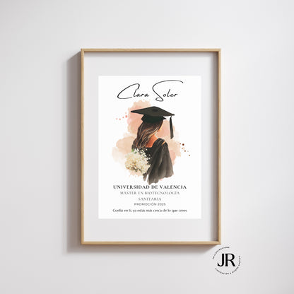 Regalo personalizado para graduados universitarios en formato cuadro decorativo de alta calidad.