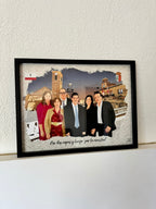 Cuadro de retrato personalizado a partir de fotografía familiar enmarcado en color negro elegante.