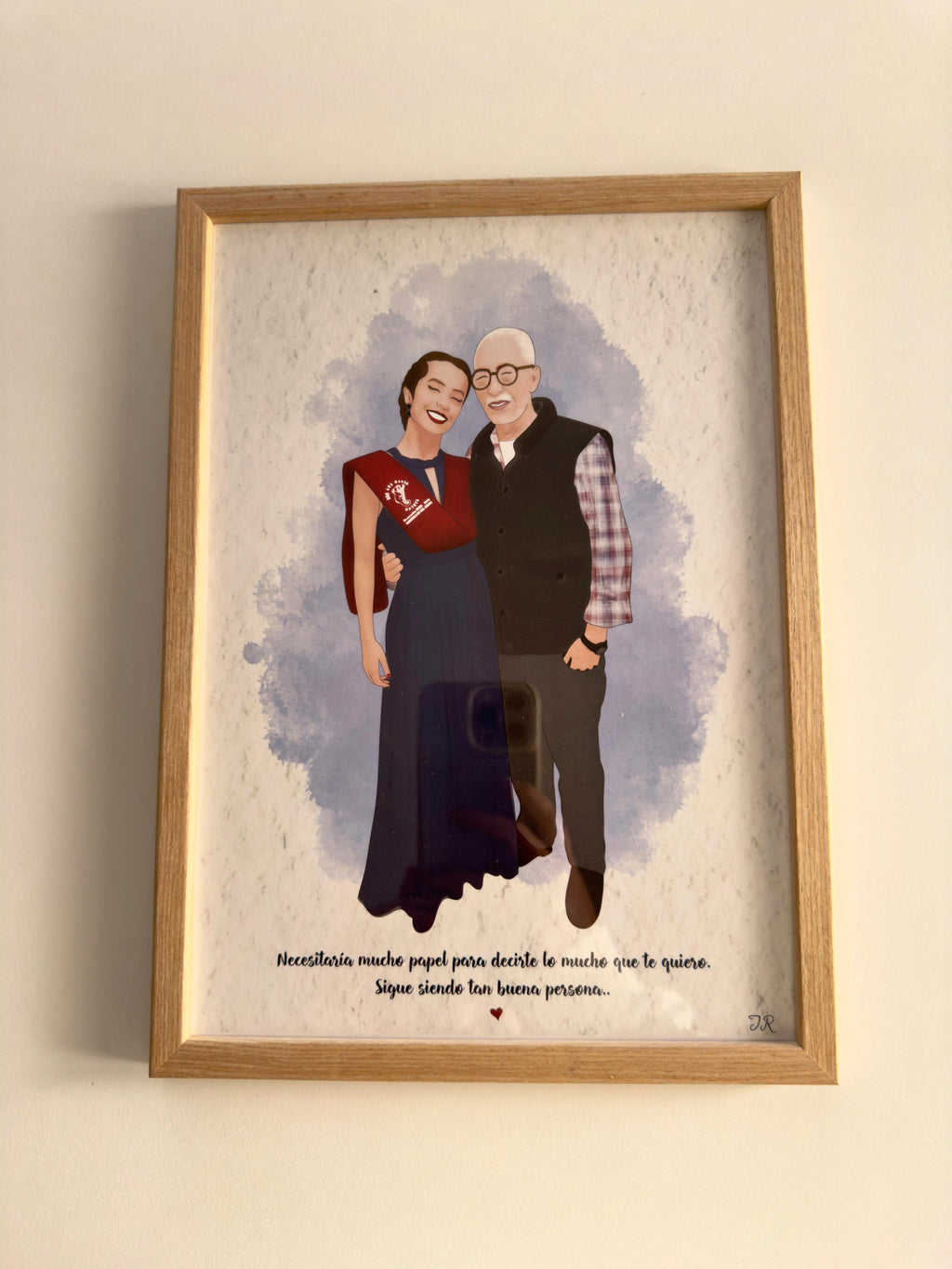 Retrato personalizado para novios estilo aesthetic enmarcado en madera clara de JR.Ilustracions.
