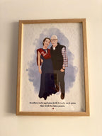 Retrato personalizado para novios estilo aesthetic enmarcado en madera clara de JR.Ilustracions.