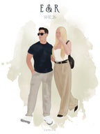 Retrato personalizado de pareja moderno para detalles de aniversarios o San Valentín.