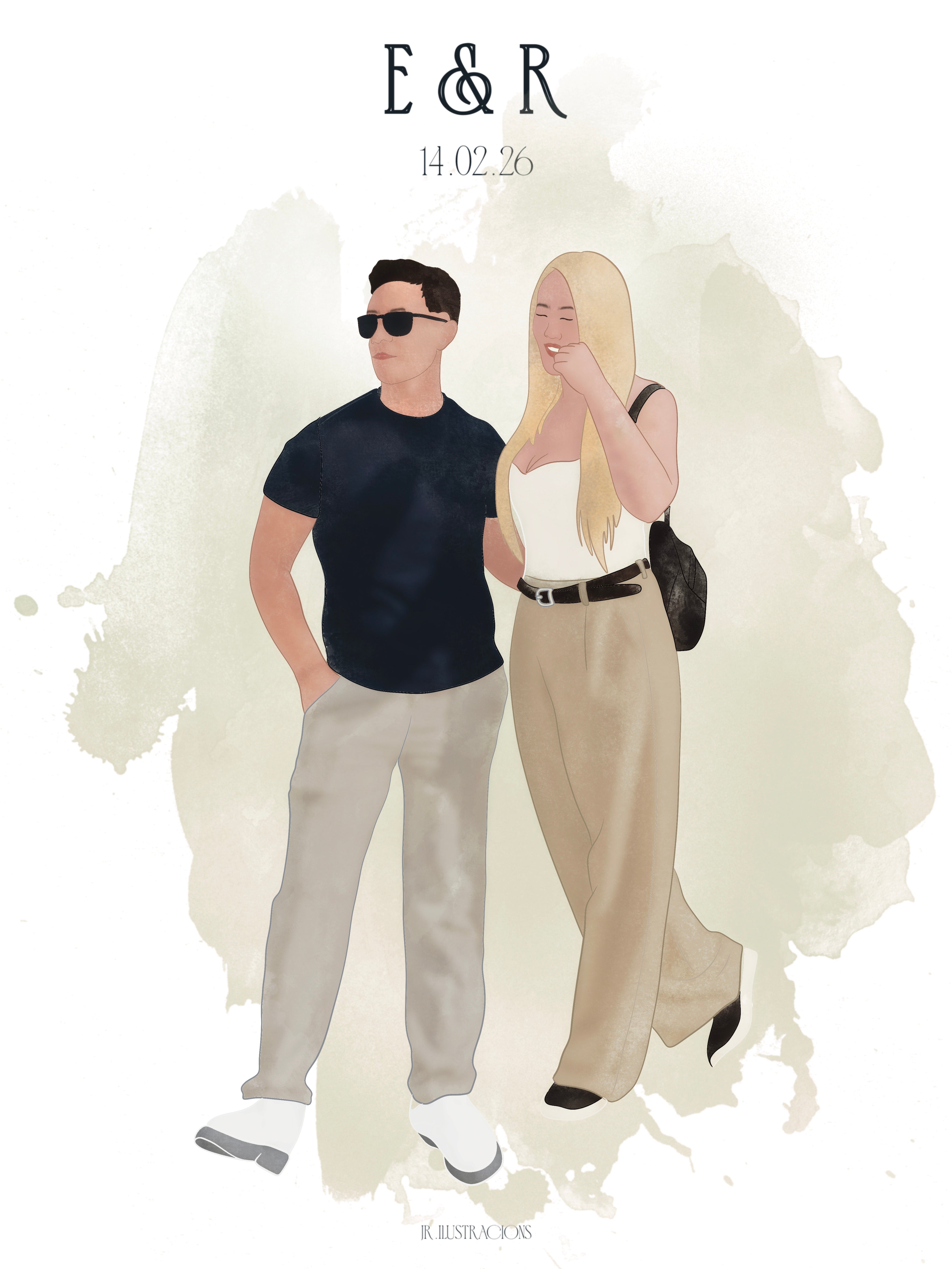 Retrato personalizado de pareja moderno para detalles de aniversarios o San Valentín.