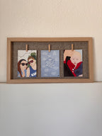 Set de tres ilustraciones personalizadas con fondo acuarela en cuadro alargado de madera de JR.Ilustracions.