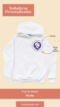 Sudadera blanca con capucha y dibujo bordado personalizado para un regalo de San Valentín único.