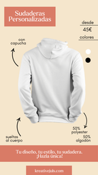 Sudadera blanca personalizada ideal para bordar retratos minimalistas en la espalda.