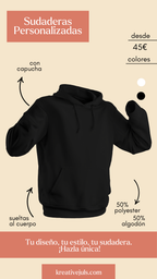 Sudadera negra con capucha para personalizar con frases o logotipos originales de JR.Ilustracions.
